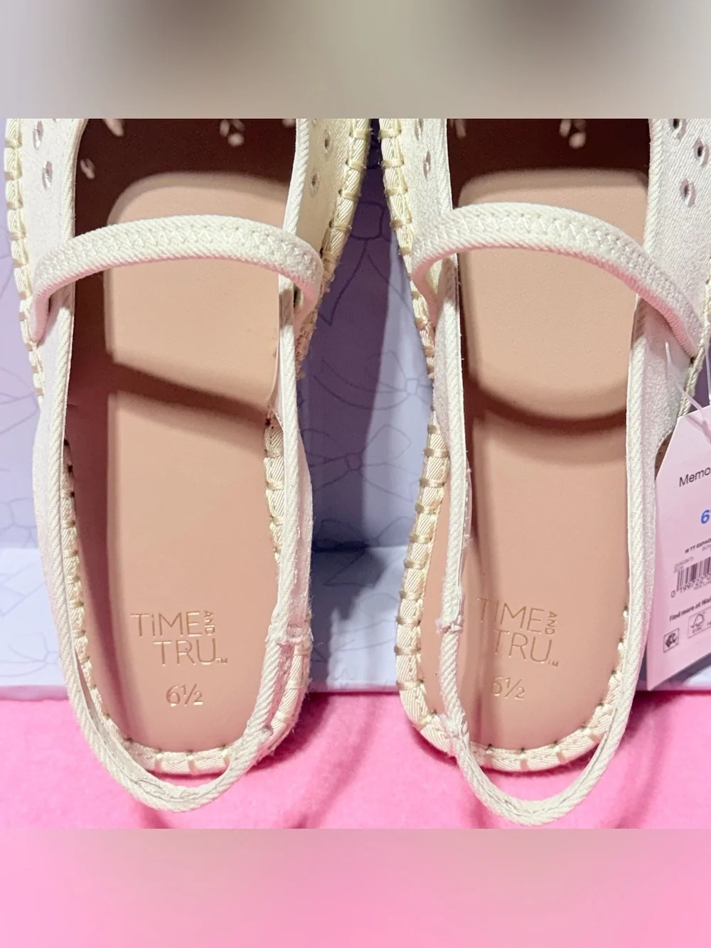 Time and True Women’s Cream Espadrille Slingback Flats, Size 6.5 NEW